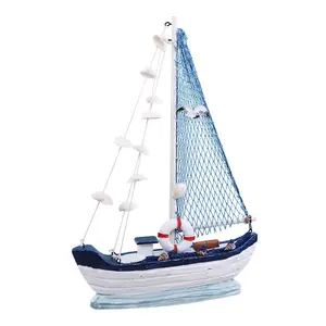 Средиземноморская деревянная модель лодки, украшения в стиле ретро, лодка с синим и белым корпусом, лодка для дома, гостиной, столовой, украшения