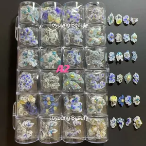 TOYOUNG 100pcs Per Tray Cheap Price Box Kawaii Handmade Nail Art Charms Christmas Decoration Stickers 3D Acrylic Nail Flowers