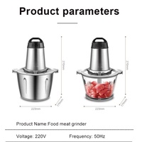 Hachoir à viande électrique, 8 lames en acier inoxydable, 300W, capacité de 1,8L, vitesses réglables, sans fil, faible bruit, sûr, portable, pour la maison