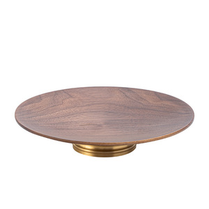 Walnut Wood Round High-Footed <b>Plate</b> For Tea And Pastry Serving Party Dessert Dish Luxury Retro Style - Product Image 5