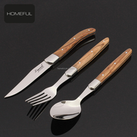 Ensemble de couverts en acier inoxydable 3 pièces, outils de restauration, couteau à steak, fourchette et cuillère en acier inoxydable avec manche en bois