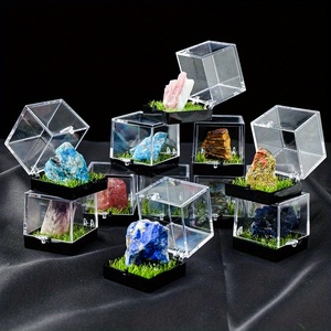 Boîte de rangement pour spécimens minéraux en acrylique, boîte de présentation pour cristaux naturels, pierres brutes, agates, avec accents d'herbe - Product Image 1