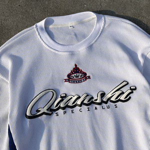 T-shirt Grafica Personalizzata di Alta Qualità da <span class=keywords><strong>Uomo</strong></span>, Maglia Termica a Maniche Lunghe in Cotone Lavorato a Maglia con Stampa Serigrafica a Rilievo Effetto Waffle - Product Image 2