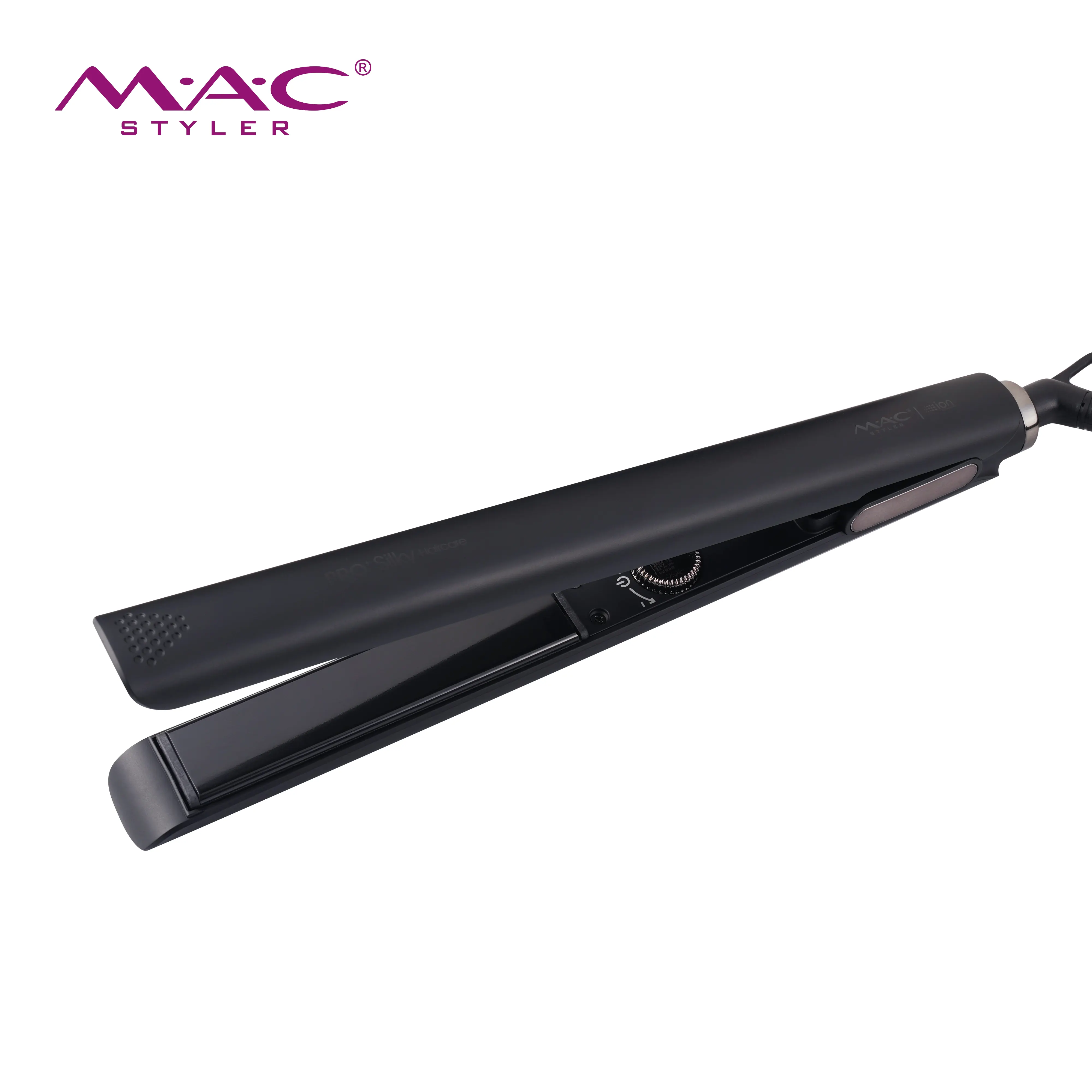 MAC Styler kustom Label pribadi warna hitam besi datar 250C pelurus rambut Styling rambut keriting