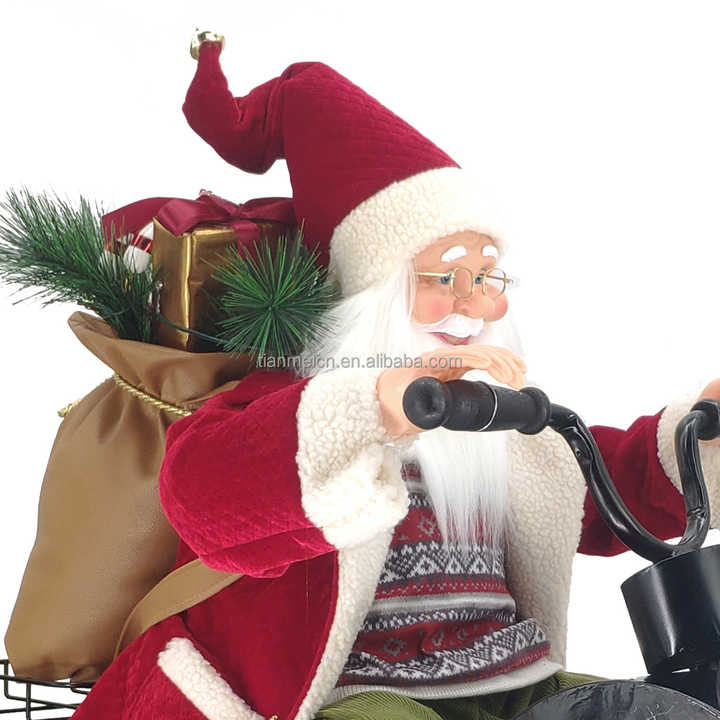 60cm Led Christmas Ornament Musical Animated Santa Claus Sitting on Motorbike with Warm Holiday Figurine Decoration Home