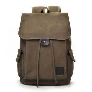 REAL FORT Leisure drawstring laptop bag canvas backpack for men Vintage school bag retro travel backpack for teenager