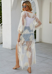 Kaftano e Tunica Lunga Maxi in Pizzo Bianco Trasparente OEM ODM all'Ingrosso - Product Image 6