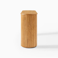 Table console ovale KUMUSI en chêne naturel rainuré avec 2 tiroirs