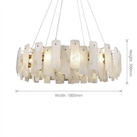 Lustre LED Moderne de Luxe en Marbre Naturel et Laiton Doré, Hauteur Réglable, Éclairage Superposé, 1000mm de Haut, IRC 90, 360° pour Salle à Manger
