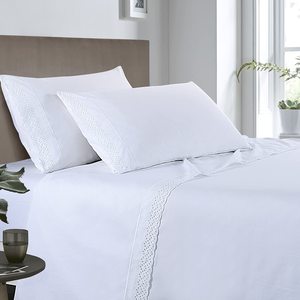 Qsy 100% Combed Cotton percale tấm thiết lập màu trắng sâu túi thêu ren tấm sắc nét mát mẻ thoáng khí Khăn trải giường - Product Image 3