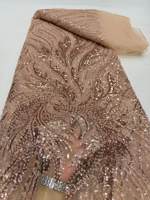 Tissu en dentelle brodé de perles et de sequins, style palais, or, élégant, pour robe de mariée et robe de soirée - Grande Vente
