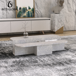 Mesa de Centro Moderna Convertible con Aspecto de Mármol, Mesa Ovalada Móvil con Textura de Piedra Gris, Muebles para Sala de Estar - Product Image 2