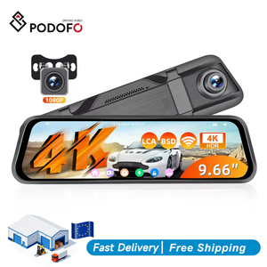 Caméra de tableau de bord Podofo 9,66'' à double objectif avec miroir, enregistreur vidéo 4K WiFi, moniteur de stationnement, BSD+LCA, capteur G, application, vision nocturne, autoradio - Product Image 1