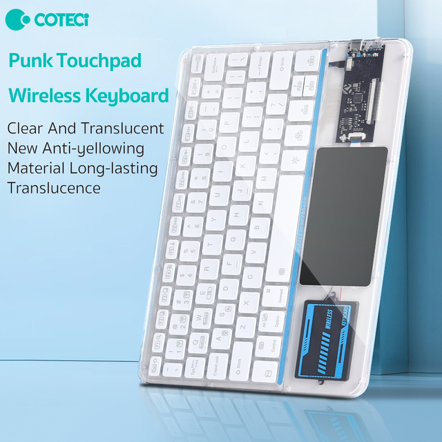 COTECi Customized Portable Fashion Translucence Touchpad Wireless Keyboard with Colorful Lights