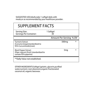 Gélules de Curcuma et Curcumine OEM ODM avec Extrait de Curcuma et Extrait de Poivre Noir pour Soutenir le Bien-être Général et la Santé Immunitaire - Product Image 2