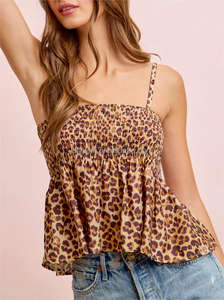 Top de Tirantes Elástico con Estampado de Leopardo Salvaje de Moda, Top Peplum con Tirantes Ajustables para Mujer - Product Image 2