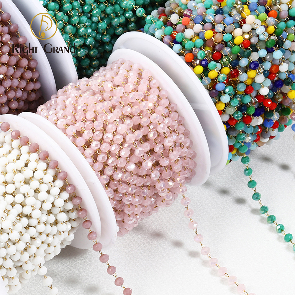 Stainless Steel Colorful Faceted Crystal Beaded Chain Accessories Diy Boho Style Chain for Bracelet Necklace Making