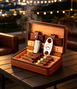 Humidor de Viaje de Cuero con Forro de Cedro, Moderno, Minimalista y de Lujo, Impermeable, Personalizado con Impresión, Portátil - Product Image 1