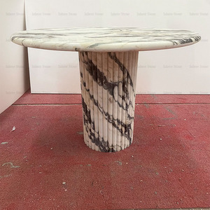 Table à manger ronde en marbre Calacatta Viola personnalisée avec base cannelée pour la maison, l'hôtel et la salle à manger - Product Image 4
