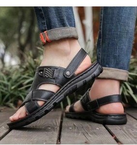 Sandalias 2 en 1 de Cuero Genuino para <span class=keywords><strong>Hombre</strong></span>, con Correa Ajustable, Suela Gruesa Antideslizante, Ortopédicas, Transpirables, <span class=keywords><strong>Calzado</strong></span> Casual - Product Image 3