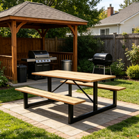 Table de pique-nique compacte 4 places en lattes de bois, rectangulaire, avec structure en acier galvanisé, pour jardin privé et terrasse