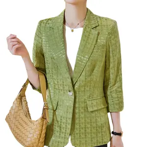 도매 여성 우아한 패션 자켓 포켓 하프 슬리브 블레이저 슬림 싱글 버튼 오피스 레이디 간단한 스타일 얇은 아웃웨어