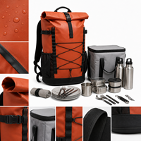 Sac à dos isotherme pour pique-nique, orange, imperméable, ensemble de camping avec vaisselle, bouteilles, sac isotherme pour la randonnée en plein air