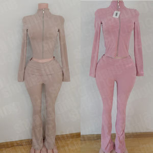 女式运动服套装定制标志健身全拉链夹克配喇叭裤健身房运动2件套女式主动套装 - Product Image 5