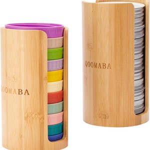 Qoomaba Wooden Lid <b>Storage</b> <b>Rack</b> Round <b>Kitchen</b> Mason Jar Lid Organizer Easy Cleaning Standing Type - Product Image 1