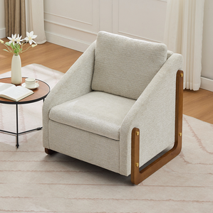 Fauteuil de loisirs moderne en tissu rembourré avec cadre latéral en bois, assise et dossier rembourrés, doux et écologique, pour salon et chambre à coucher - Product Image 3