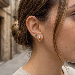 Pendientes de Oreja Geométricos con Circonita Blanca y Engaste de Garra, de Acero Inoxidable, Joyería para Fiesta - Product Image 2