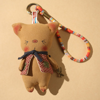 Porte-clés en peluche super doux brodé à la main avec pendentif animal, doublure en coton PP, personnalisable, idéal pour anniversaire et anti-stress