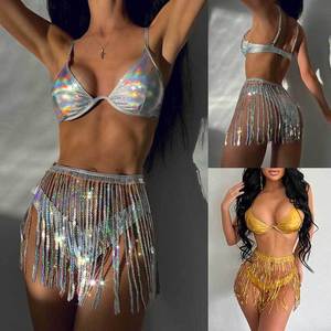 2024 Explosion Sexy Swimsuit Women <strong>Gold</strong> Sequins Tassels Bikini Prom Party Performance <strong>Dress</strong> Swimsuit - Product Image 2