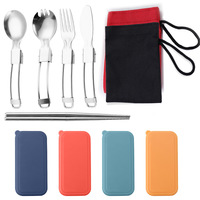 Meilleure vente transfrontalière : Ensemble minimaliste de couteau, fourchette et cuillère pliables en acier inoxydable 304, baguettes détachables, compatible lave-vaisselle