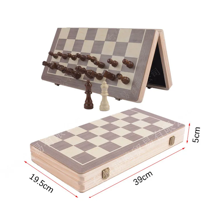 Set papan catur 15 inci, mainan kayu magnetik dan kotak-kotak kotak catur dapat dilipat hiburan