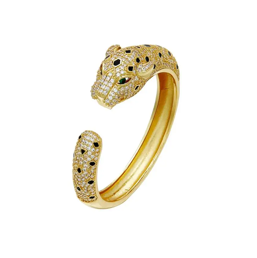 18k gold plating gemstone leopard head bangle for women