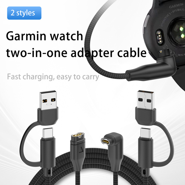 OEM 2Styles 2IN1 Gar  min Watch Charger Cable USB a C Dual Port Nylon Braided Fast Charging Cord for Garmin Smartwatch