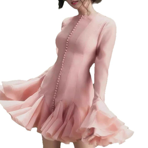 Mini Abito da Donna Elegante Monopetto con Maniche a Trombetta e Scollo Rotondo, Vestito Corto Ampio a Tinta Unita con Vita Stretta in Pizzo - Product Image 6