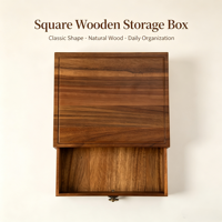 Boîte de rangement en bois d'acacia massif avec tiroir amovible, poignée métallique vintage, boîte carrée en bois pour bureau, chambre à coucher