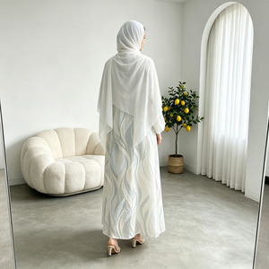 Elegant Pearl White Abaya Muslim Dress Lightweight Spring Open Front Kimono Modest Wear For Women - Product Image 4