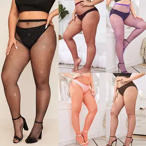 HODEANG Women's Fishnet Plus Size Carnival Stockings High Waist Tights Sparkly Rhinestone Fishnets Sexy Pantyhose