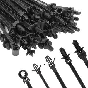 <span class=keywords><strong>110</strong></span> attaches-câbles noires à fixation par poussée pour l'installation automobile, tailles assorties, robustes, autobloquantes et résistantes aux UV - Product Image 1