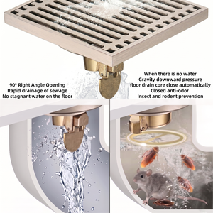 Siphon de sol carré moderne en laiton chromé 100 mm (4 pouces) pour hôtel, maison, salle de bain, cuisine – Anti-odeur, anti-colmatage, écologique - Product Image 6