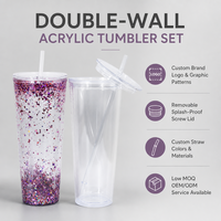 Gobelet personnalisé double paroi perforé en PS de 24 oz avec couvercle plat, type paille, bouchon de drainage compatible DIY, idéal pour l'extérieur