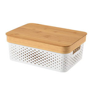 Storage Basket With Bamboo Lid Rectangle Handle For Home Organization - Product Image 5