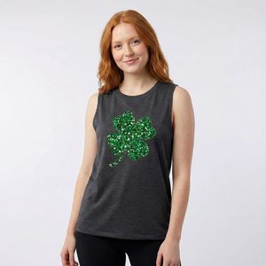 St Patricks Day <b>Women's</b> <b>Glitter</b> Tank <b>Top</b> Personalized Name Number 88 Irish Shamrock Design Breathable Cotton Sleeveless <b>Top</b> - Product Image 2