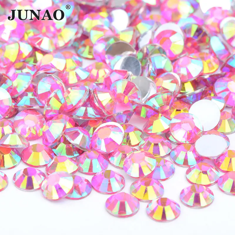 JUNAO 2ミリメートル3ミリメートル4ミリメートル5ミリメートル6ミリメートルWholesale Bulk Package Non Hot Fix Strass Flatback Crystal Stones Jelly Pink AB Resin Rhinestones