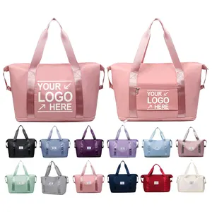 Factory Foldable Duffel Bag Custom Logo Waterproof Duffle Bag Yoga Sports Weekend Shoulder Gym Travel Tote Logo Bag for Women