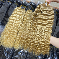Extensions capillaires humaines bouclées blondes birmanes, pré-bouclées invisibles, à crochet, double tirage, double trame machine, sans nœuds, effet miracle