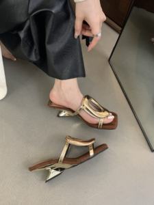 DEleventh Shoes 2025 Nouveaux tongs d'été style français à enfiler avec talons compensés électro-plaqués pour femmes <span class=keywords><strong>5</strong></span> <span class=keywords><strong>cm</strong></span> - Product Image 5